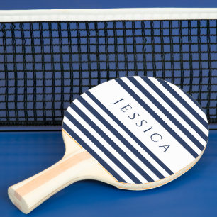 Raquette De Ping Pong Bleu marine moderne rayé nom personnalisé