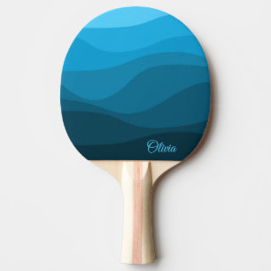 Raquette De Ping Pong Bleu ondulé océan style rétro vagues design