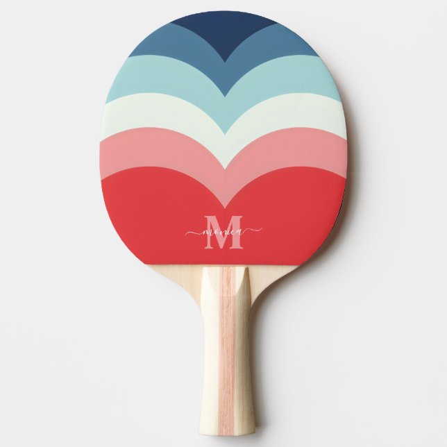 Raquette De Ping Pong Bleu rose arc-en-ciel rayures de courbe Monogramme (Devant)