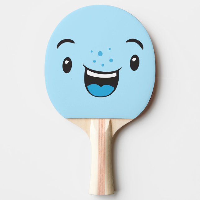 Raquette De Ping Pong Bleu Souriant Kawaii Face Ping Pong Paddle (Devant)