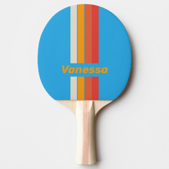 Raquette De Ping Pong Bleu Surf Délavé Rayé avec Nom (Devant)