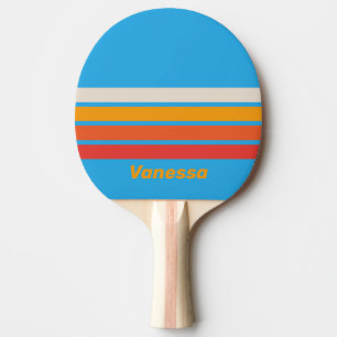Raquette De Ping Pong Bleu Surf Délavé sur Rayures avec Nom