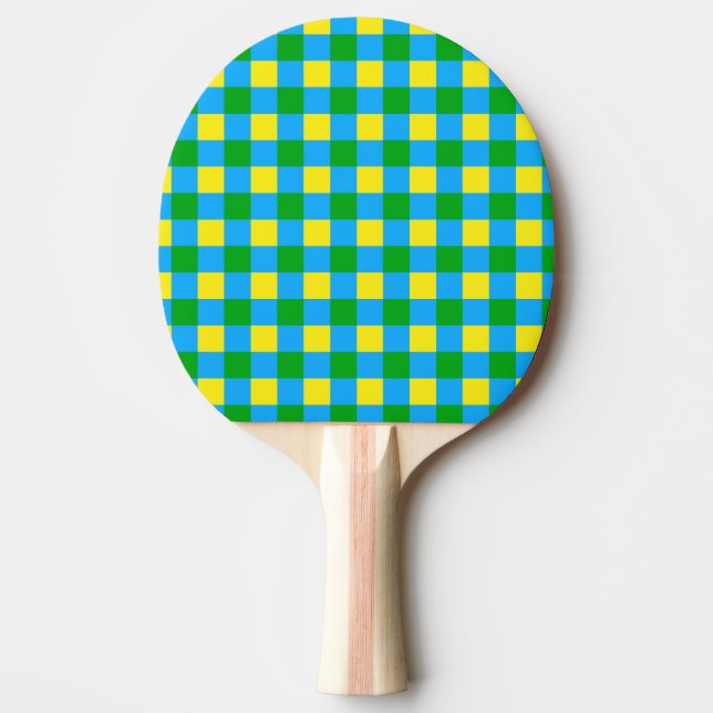 Raquette De Ping Pong Bleu Vert Jaune Chèque Plaid Design Motif (Devant)