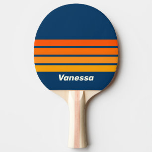 Raquette De Ping Pong Bleu Vintage avec Rayures et Nom