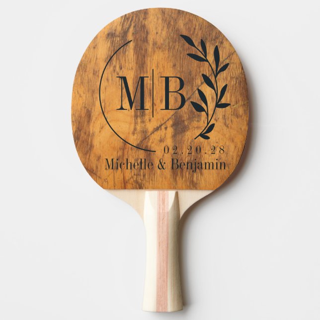 Raquette De Ping Pong Bloc de Coupe Feuille Mariage Monogramme (Devant)
