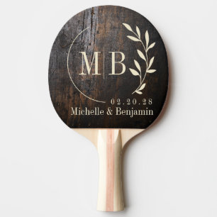 Raquette De Ping Pong Bloc de découpe feuille de mariage monogramme fonc