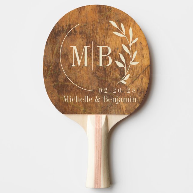 Raquette De Ping Pong Bloc de découpe Feuille Mariage Monogramme (Devant)