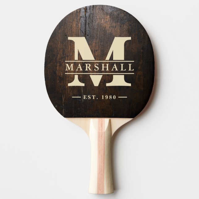 Raquette De Ping Pong Bloc de découpe foncé avec monogramme et nom en su (Devant)