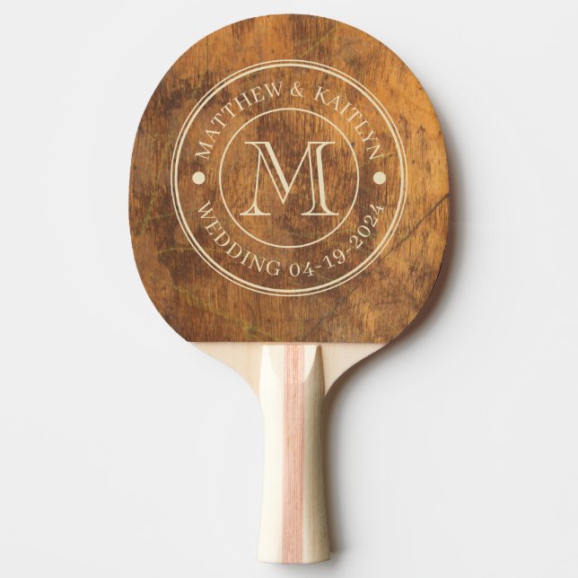 Raquette De Ping Pong Bloc de Découpe Monogramme de Mariage (Devant)