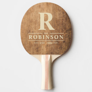 Raquette De Ping Pong Bloc de Découpe Vintage Nom de Famille & Initiale