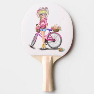 Raquette De Ping Pong Blonde Girl Ping Paddle avec Vélo Rose