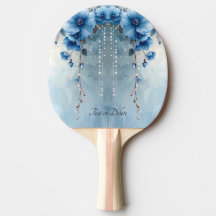 Blue Flowers and Pearls Ping Pong Paddle