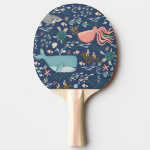 Raquette De Ping Pong Blue Marine Life Ocean Watercolor Art