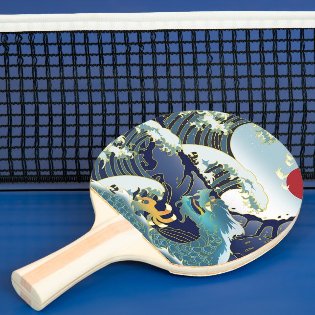 Raquette De Ping Pong Blue Waves Green Dragon Red Sun (Insitu)
