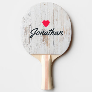 Raquette De Ping Pong Bois blanc peint cœur vintage signature