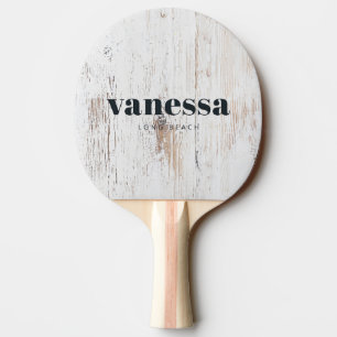 Raquette De Ping Pong Bois Blanc Peint Minimaliste Moderne Nom Classique