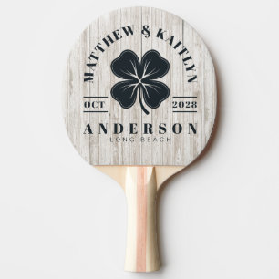 Raquette De Ping Pong Bois Blanchi à la Chaux Blason de Mariage Trèfle I