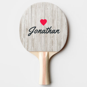 Raquette De Ping Pong Bois Blanchi à la Chaux Cœur Vintage Signature