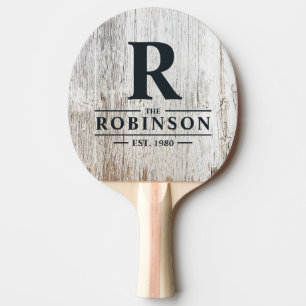 Raquette De Ping Pong Bois Blanchi à la Chaux Nom de Famille & Initiale