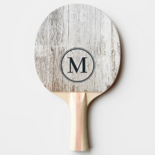 Raquette De Ping Pong Bois Blanchi à la Chaux Patiné Monogramme