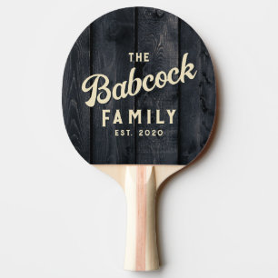Raquette De Ping Pong Bois Brûlé Foncé Rétro Nom de Famille & Année
