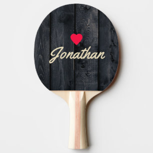 Raquette De Ping Pong Bois Brûlé Foncé Signature Cœur Vintage