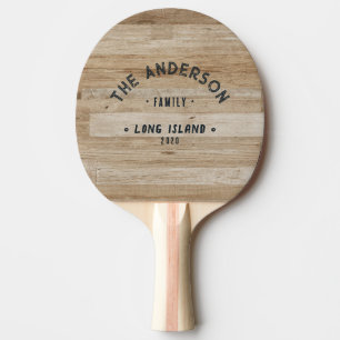 Raquette De Ping Pong Bois Clair Cendré Nom de Famille Vintage Bord de M