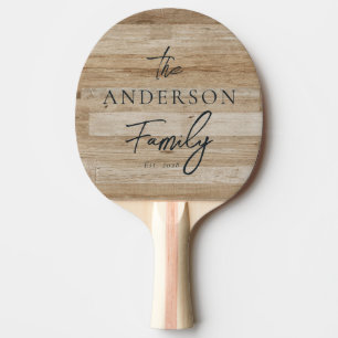 Raquette De Ping Pong Bois clair de frêne, nom de famille écrit à la mai