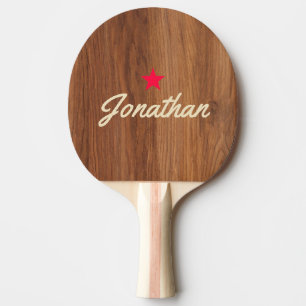 Raquette De Ping Pong Bois de Chêne Rouge Étoile Vintage Signature