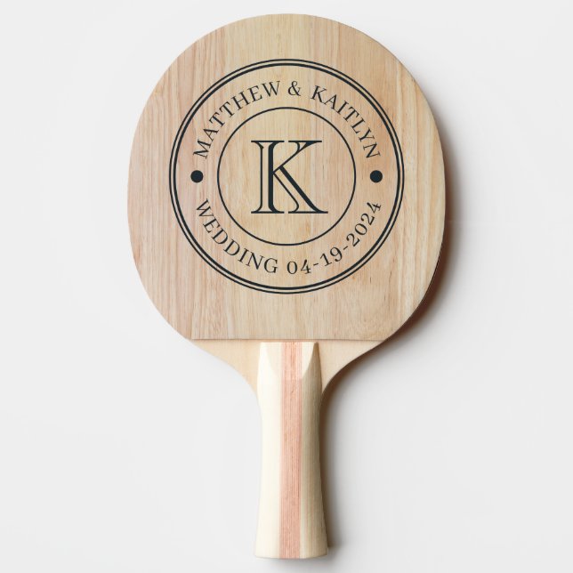 Raquette De Ping Pong Bois de frêne blanc Mariage monogramme (Dos)