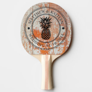 Raquette De Ping Pong Bois de grange usé Crête de mariage au motif d'ana