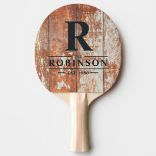 Raquette De Ping Pong Bois de grange usé nom de famille & initiale