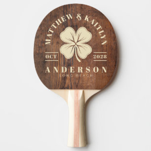 Raquette De Ping Pong Bois de noyer foncé blason de mariage trèfle irlan