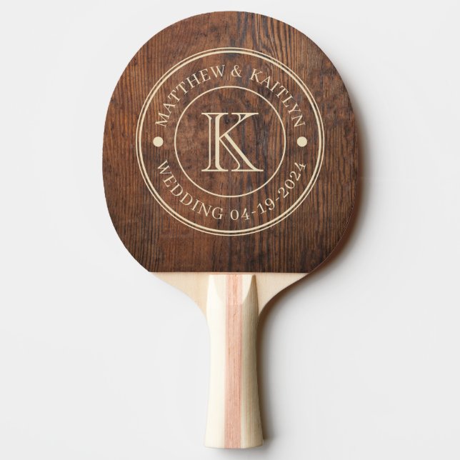 Raquette De Ping Pong Bois de Noyer foncé Monogramme de Mariage (Dos)