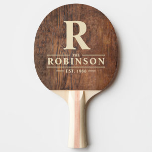 Raquette De Ping Pong Bois de Noyer foncé Nom de famille & Initiale