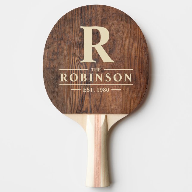 Raquette De Ping Pong Bois de Noyer foncé Nom de famille & Initiale (Devant)