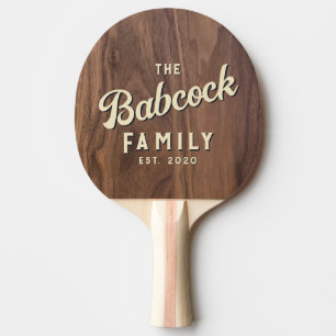Raquette De Ping Pong Bois de noyer rétro nom de famille et année