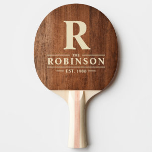 Raquette De Ping Pong Bois de noyer rustique Nom de famille & Initiale