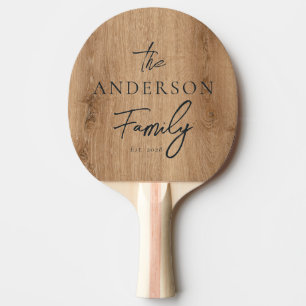 Raquette De Ping Pong Bois de Teck Clair Nom de Famille Écrit à la Main