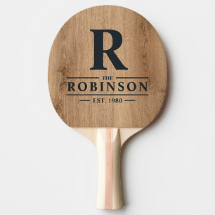 Raquette De Ping Pong Bois de Teck Clair Nom de Famille & Initiale