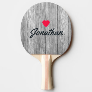 Raquette De Ping Pong Bois gris foncé vieilli, cœur vintage signé