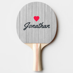 Raquette De Ping Pong Bois Gris Poli Cœur Vintage Signature