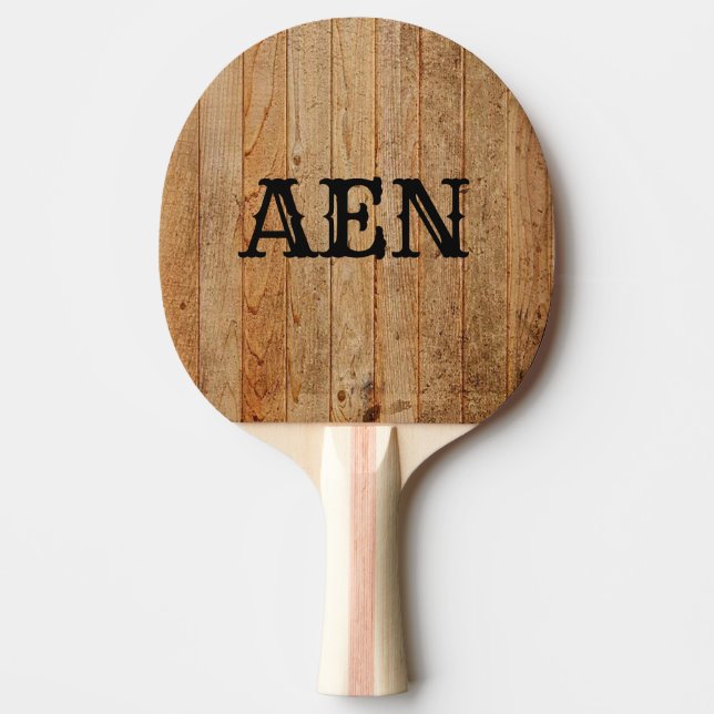 Raquette De Ping Pong Bois Monogrammé Rustique Campagne Marron Noir (Devant)