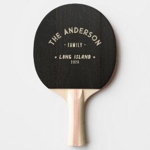 Raquette De Ping Pong Bois Noir Sombre Nom de Famille Vintage Bord de Me
