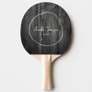 Raquette De Ping Pong Bois Patiné Foncé Nom dans Cercle Dessiné