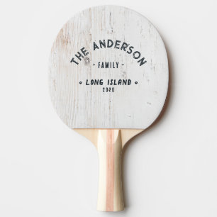 Raquette De Ping Pong Bois peint blanc nom de famille vintage bord de me