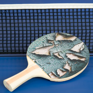 Raquette De Ping Pong Bois vieux bleu clair vert peinture qui s'écaille 