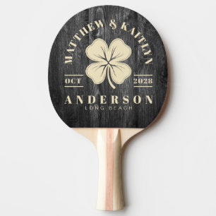 Raquette De Ping Pong Bois Vieux Sombre Trèfle Irlandais Blason de Maria