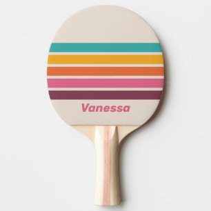 Raquette De Ping Pong Bonbon Rétro Arc-en-Ciel avec Nom en Rayures