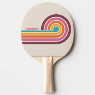 Raquette De Ping Pong Bonbons Vintage Rayures Arc-en-Ciel avec Nom
